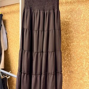 Zeagoo Brown Tiered Maxi Skirt